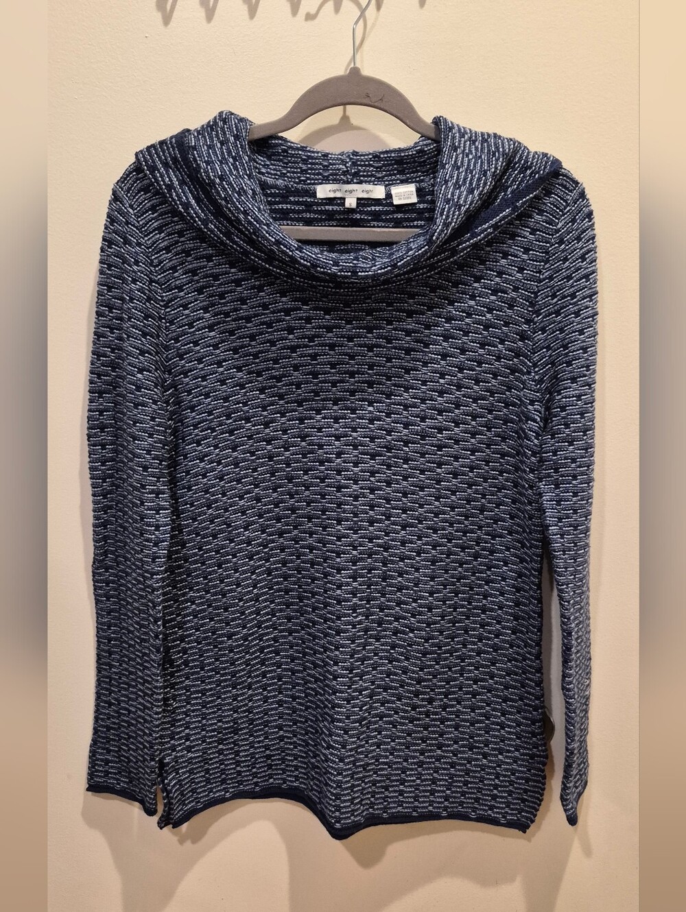 Blue Hooded Textured Knit Women's Sweater
